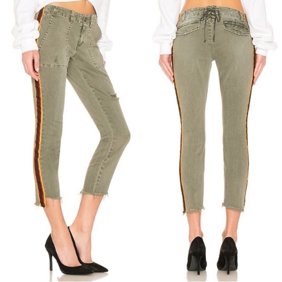 Pam & Gela Pants - Pam & Gela Uniform Side Stripe Step Hem Pants Militia Green Lace-up 26